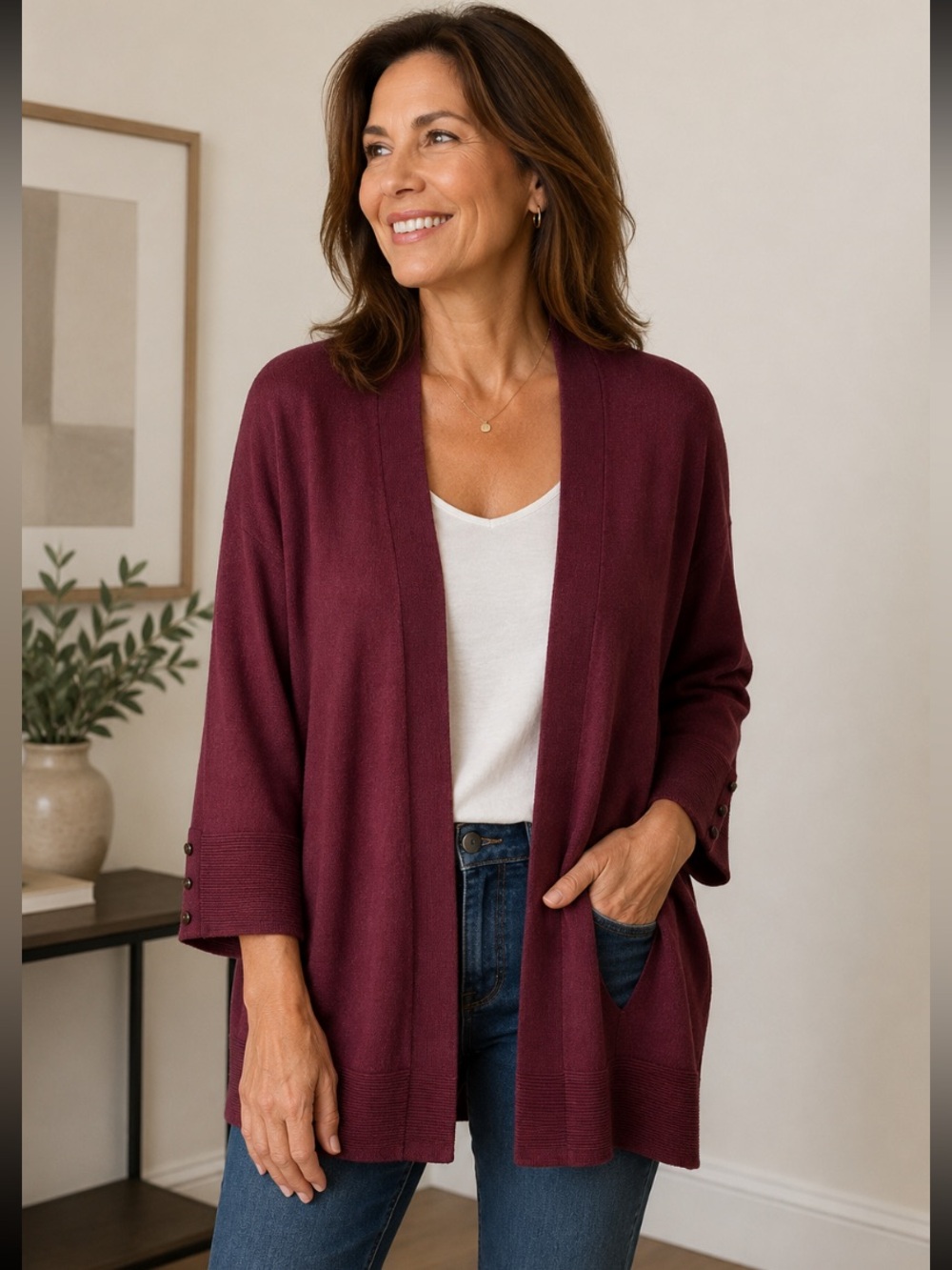 Evolution Open Cardigan Sweater Dark Burgundy Size S​